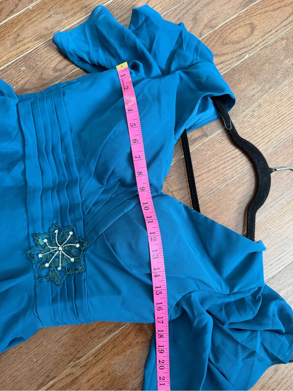 NWT Teal Blue Chiffon Midi Dress Size 6 | Flutter Sleeves | Beaded Waist - Picture 4 of 6